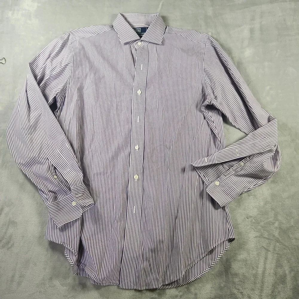 Polo Ralph Lauren Estate shirt Mens 15 32/33 Purple white Stripe‎ Button down